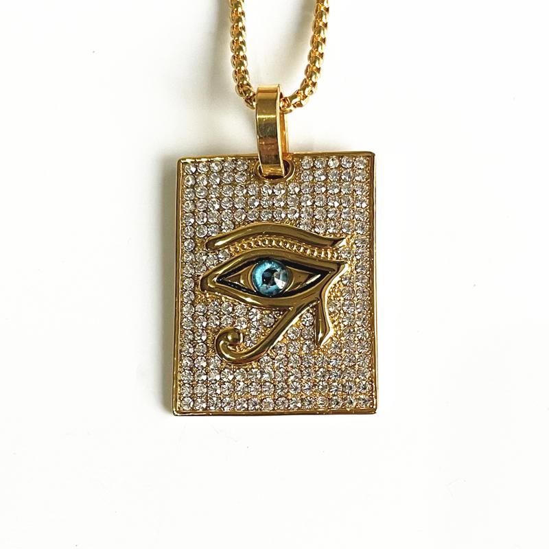 Hip Hop Altes Ägypten Runde Schmuckstücke Collares Goldfarbe Edelstahlkette Ägyptisches Auge des Horus Halsketten & Anhänger