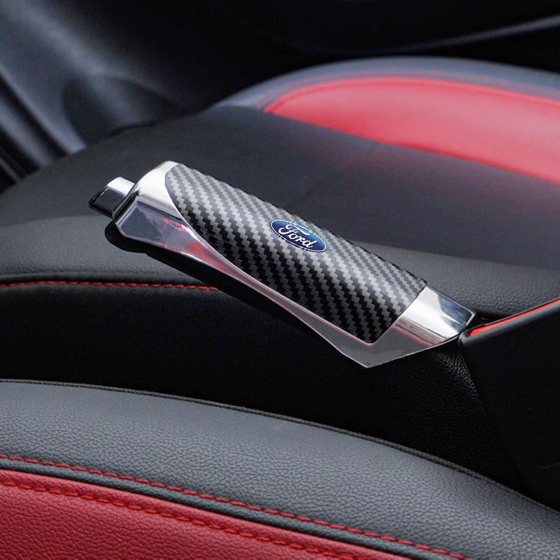 AJW1 Car Hand Brake Carbon Parking Brake Handbrake Grips Protection Cover Car Interior For Ford Focus 3 4 MK3 Kuga Escape Mustang E