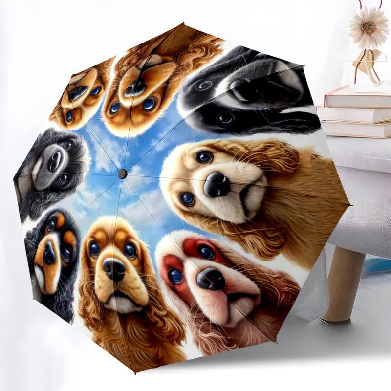 1pc Dog Lover Cute Pet Chihuahua VIP Border Collie Dog Umbrella Portable Folding Umbrella Iron Frame Hole Bone Structure Outdoor Home Umbrella H2