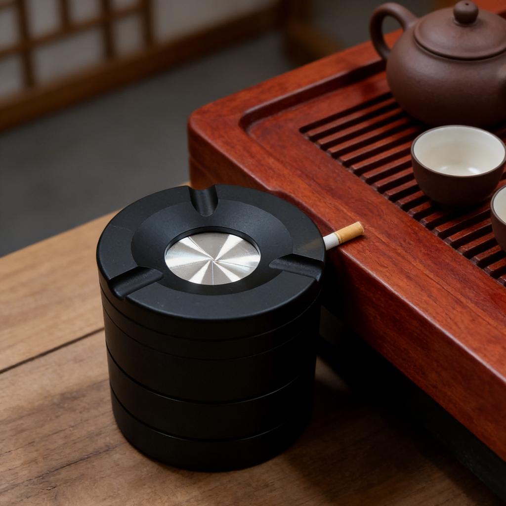 Cool Premium Feel Mechanical Rotating Ashtray with Lid Ash Tray Desktop Ornaments Office Car Ash Tray Smoking Accessories Gifts