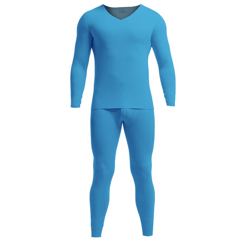 

Мужской облегающий осенне-зимний термокомплект: Рубашки и брюки на бархатной подкладке L синий