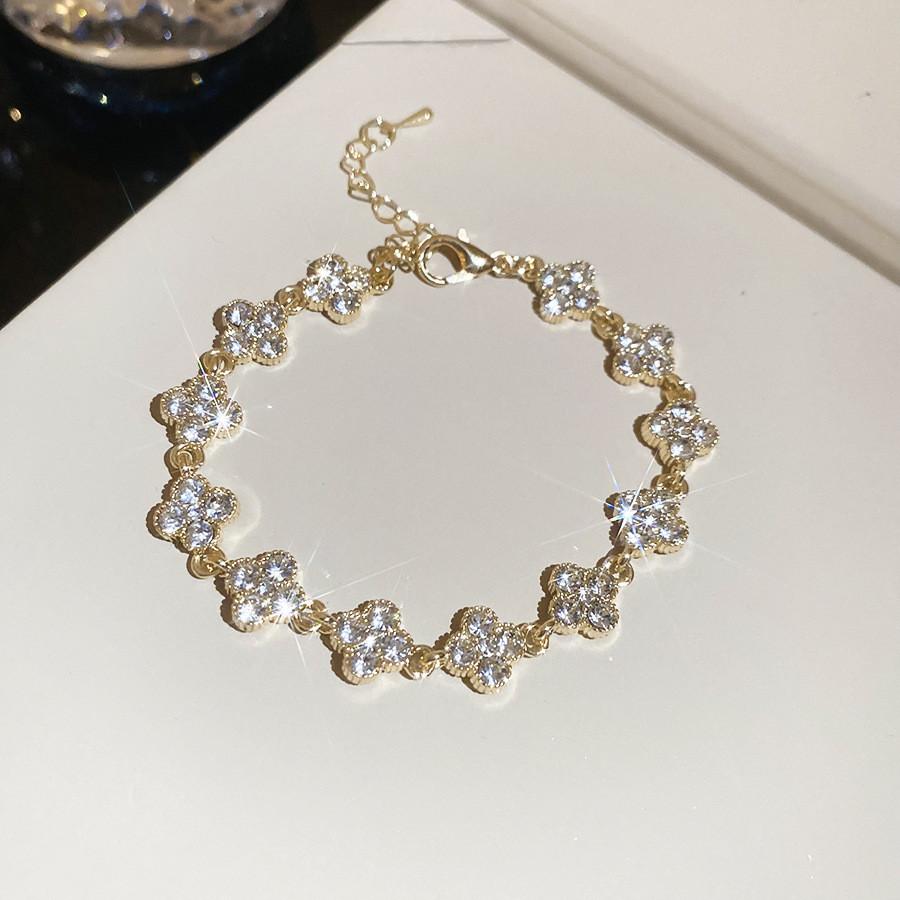 Elegant Floral Jewelry Bracelet For Women With Alloy And Crystal Accents