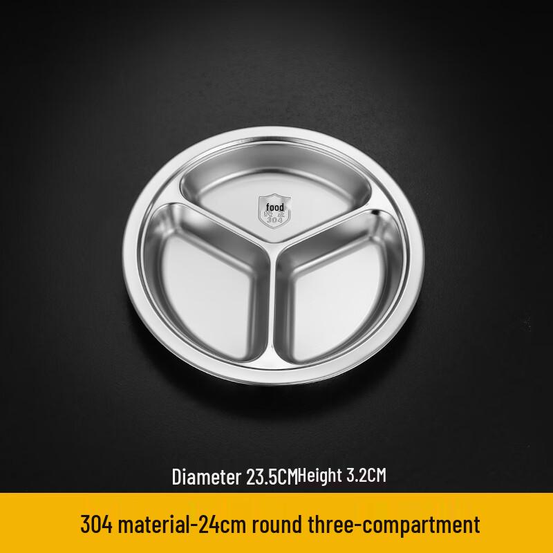 304 Stainless Steel 3-Compartment Divided Lunch Tray