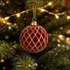 6cm Burgundy Flocked Christmas Baubles with Gold Glitter, 48Pcs Gift Box, 4 Patterns Xmas Tree Hanging Ornaments
