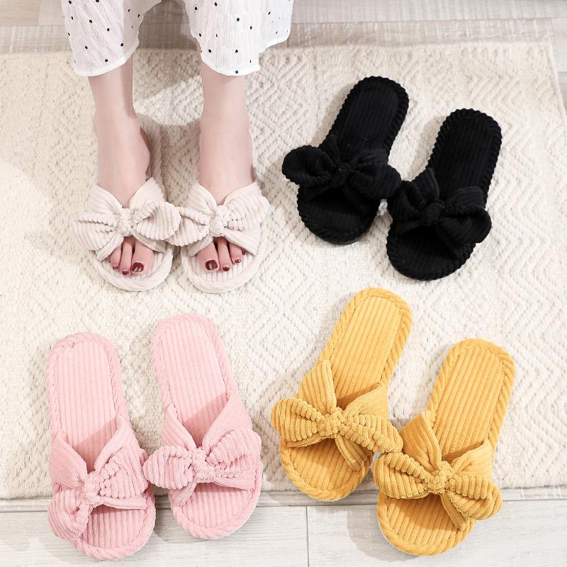 Marke Damen Kordflattenslipper Freizeit Zuhause Offene Zehen Stumme Pantoletten Damenmode Schleife Lässige Slipper Zapatillas Para Mujer