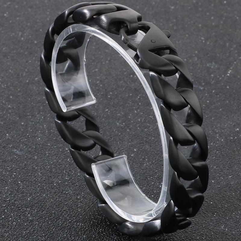 Vakuumplattiertes Curb Cuban Link Kettenglied Armband für Herren 15MM Rund Poliert Matt Titan Edelstahl Herren Armbänder Schmuck