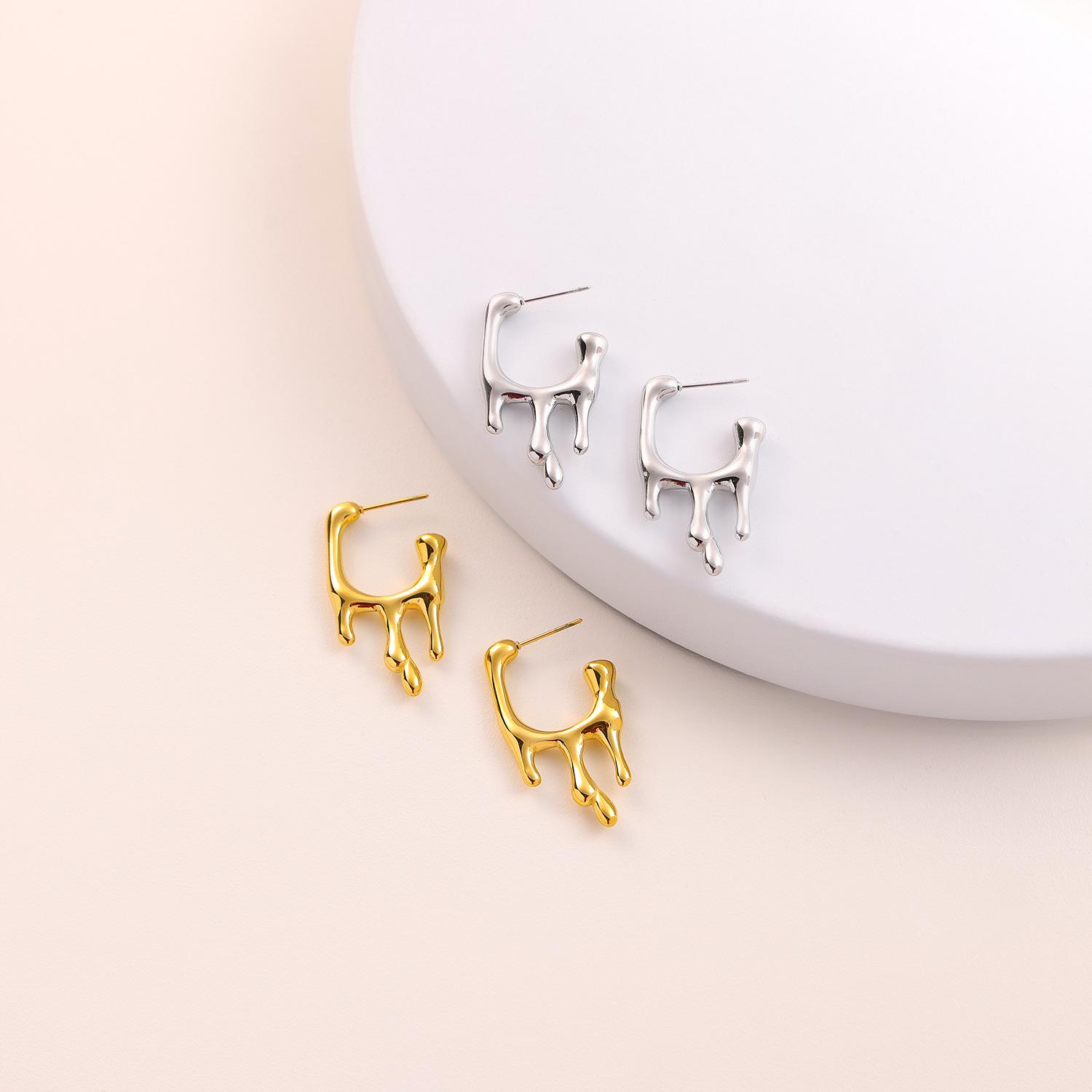 

Trendy Stainless Steel Liquid Shape Stud Earrings – Non-Fading Design