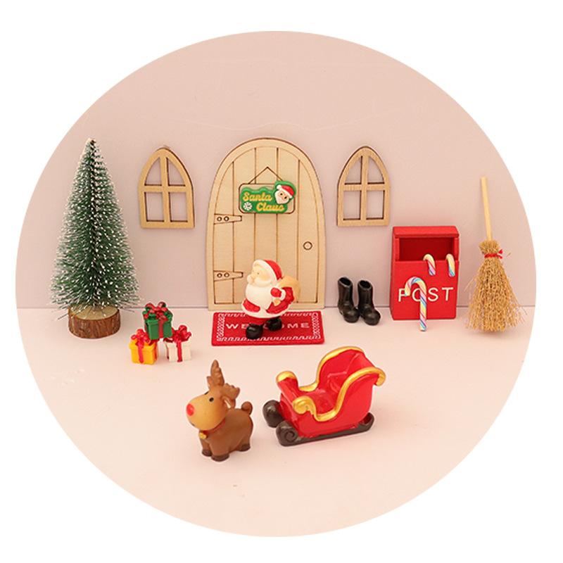 Christmas Wooden Elf Fairy Door Kit Tiny with Christmas Decoration Accessories for Mini House Furniture Christmas Decoration