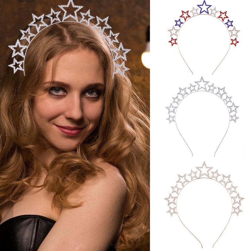 Zinc Alloy Rhinestone Star Headband - Festive Five-Pointed Star Holiday Crown