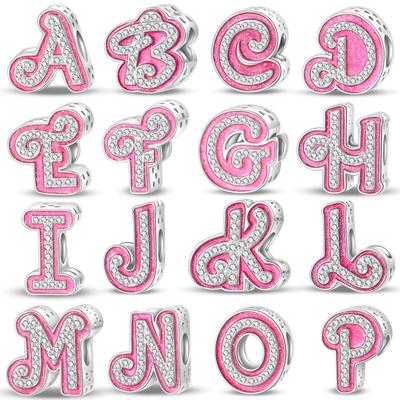 New In Copper Color Zircon Series Pink 26 Letters Beads Fit Pand 3Mm Bracelet Diy Charm Pendant Woman Jewelry