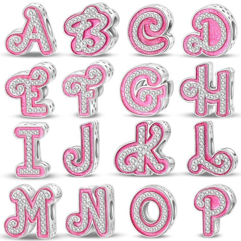 New In Copper Color Zircon Collection Pink 26 Letters Bead Charms Compatible With Pand 3mm Bracelets Do It Yourself Charm Pendant Woman Jewellery