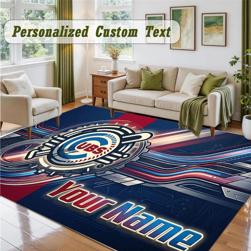 Crystal Velvet Square Rug Custom NameChicago Cubs Pattern Non Slip Home Floor Decor Rug