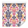 Papel de Parede Damasco Barroco em Roxo e Coral para Sala de Estar e Quarto 50x1000