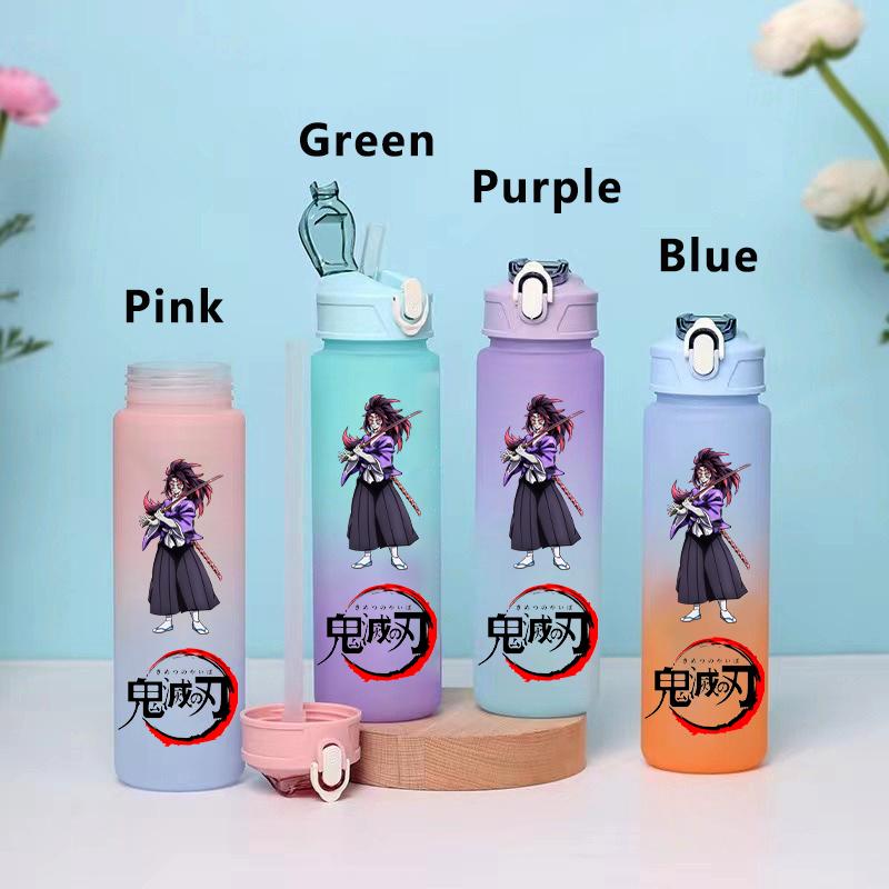 750ML Demon Slayer Cartoon Plastic Gradient Water Cup Portable Leak Proof Water Bottle Student Outdoor Sports Travel Water Cup