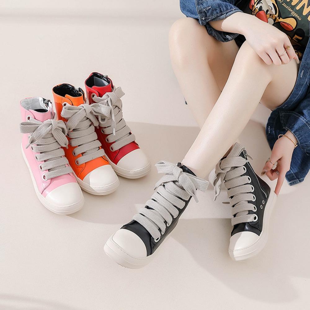 Short Boots Women's Spring and Autumn Fashionable Street Small Leather Shoes College Style Short Boots Womens Large Sizes 35-45