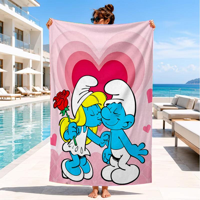 Blue Smur-f Characters Beach Towel, Super Soft Microfiber, Perfect Gift for Her/Him, Birthday, for Pool, Beach, Travel, Decor Beach Party