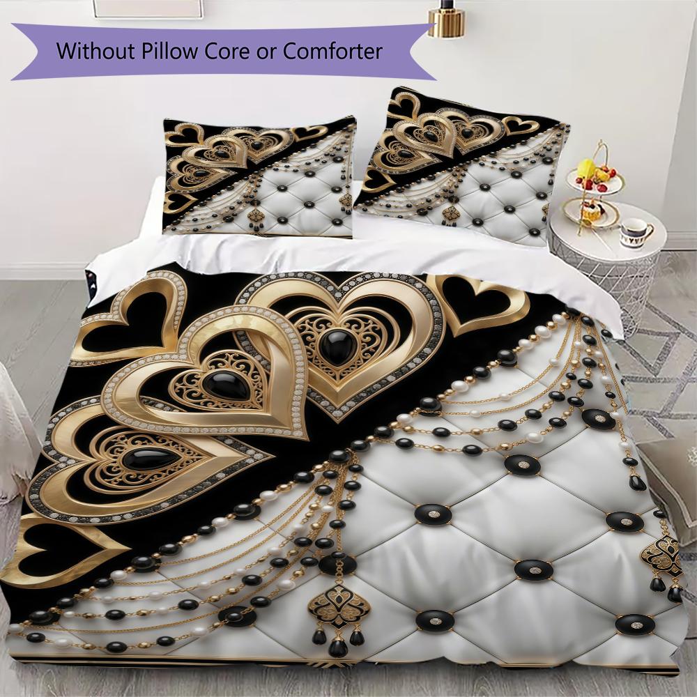 Gorgeous Heart Pattern Bedding uilt Set uilt Cover Pillowcase Home Decoration Birthday Gift (1 * duvet cover + 2 * pillowcase without core)