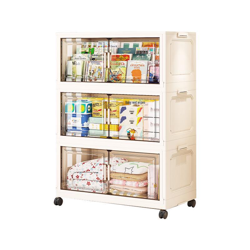 "45-85cm Multi-Layer Plastic Storage Cabinet with Door - Baby Wardrobe Rack"