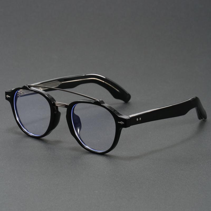 Women's Blue Transparent Double-Beam Acetate Glasses Frame with Flat Lenses & Blue Light Blocking Option