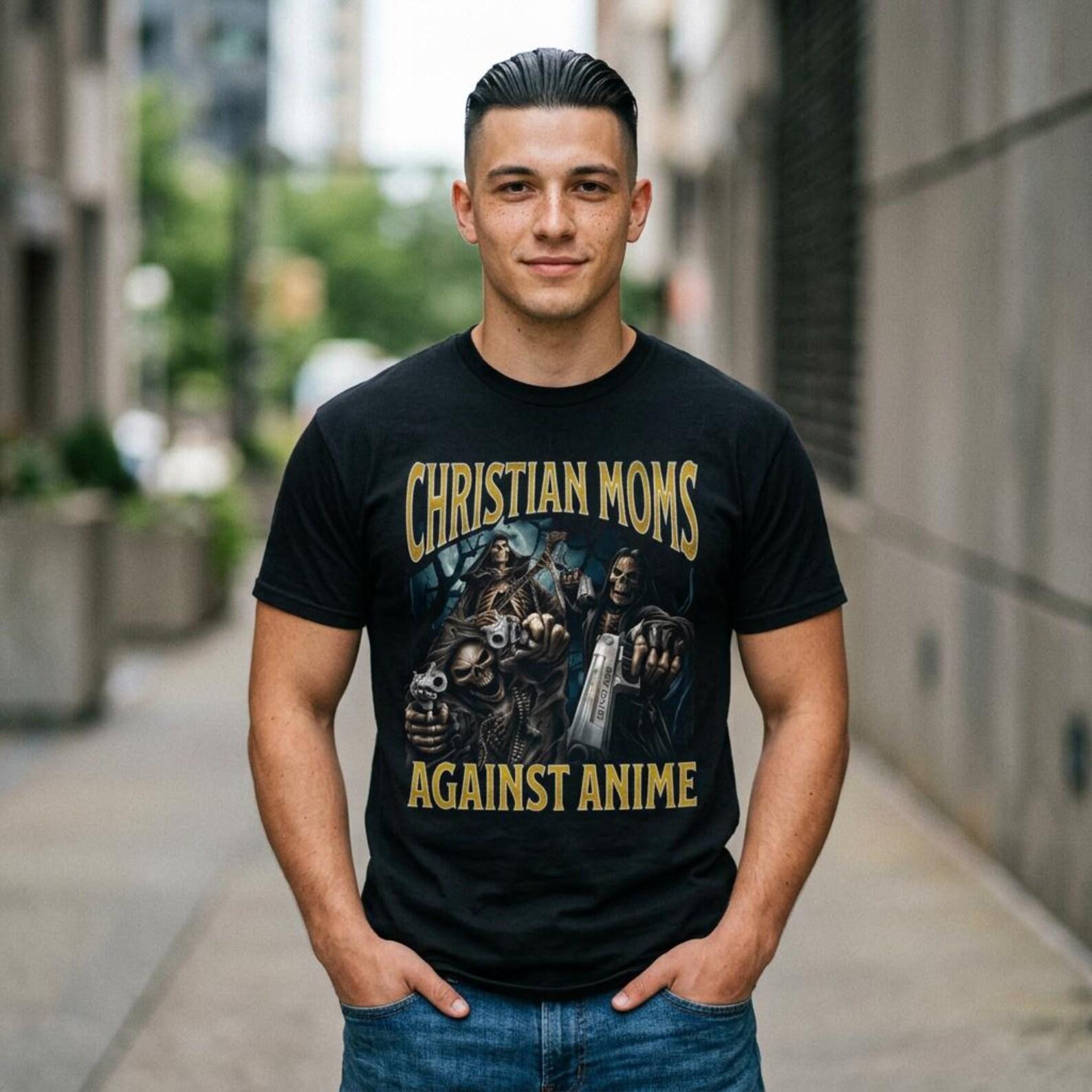 Christian Moms Against Anime Hard Skeleton Tee; Funny Unhinged Meme Performance Shirt; Edgy Flaming Skull T-Shirt S