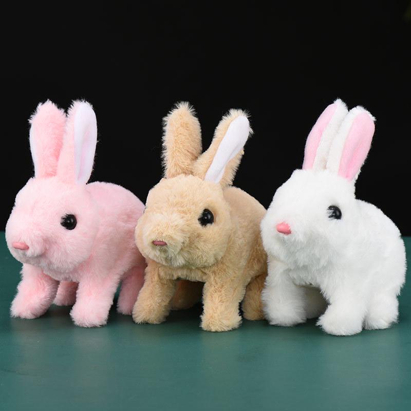 Interactive White Plush Rabbit Toy: Walks, Cries, and Moves Ears