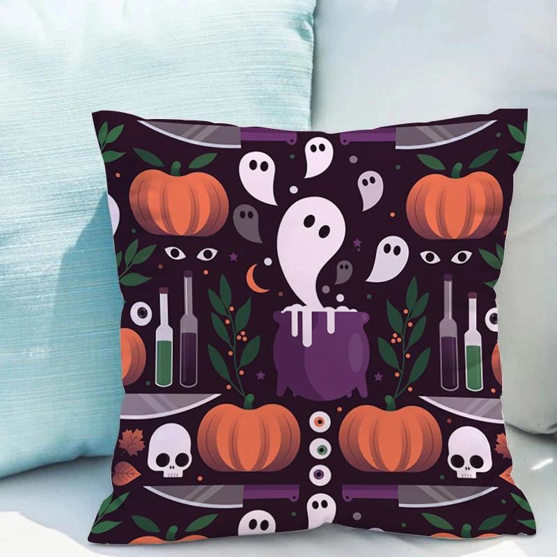 Decorative Halloween Pillowcases 40x40 Cushions Double-sided Printing Cushion Cover 40x40cm Short Plush Twin Size Bedding Pillow