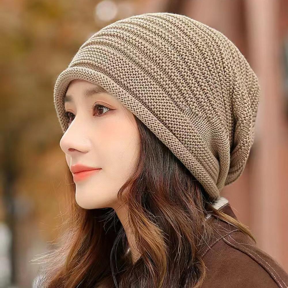 Slouchy Beanie Hat Striped Knit Skullcap Warm Breathable Lightweight Luxury Style High Top Foldable Spring Autumn