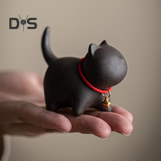 Teehaustier in Kätzchenform, Kung-Fu-Teeservice, handgefertigt, lila Sand, Teehaustier, orientalische Eleganz, Tischzimmer, Home-Office, Teestube-Dekor, einzigartiges Geschenk für Teeliebhaber