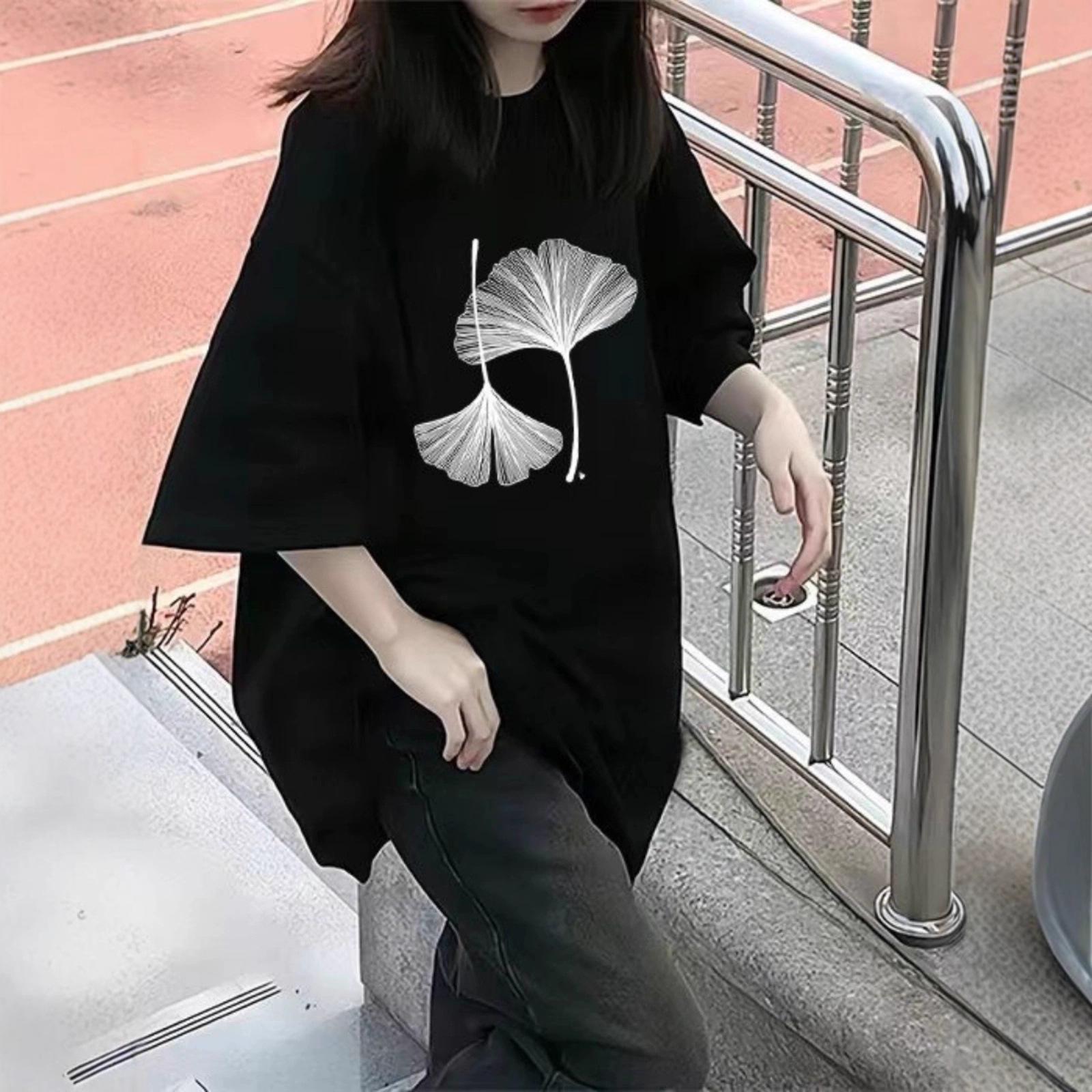 

Extra large size 100kg fat MM Hong Kong flavor black short-sleeved T-shirt men s and women s loose casual printing couple s half-sleeved top m (recommended 40-52.5kg ) чёрный