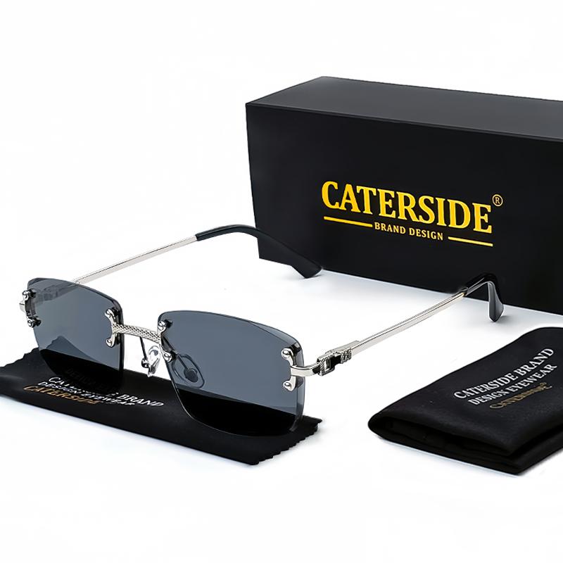 

CATERSIDE Retro Rimless Square Sunglasses Men Women UV400 Small Gradient Sun Glasses For Men Popular High Quality Party Eyewear As Photos Showing
