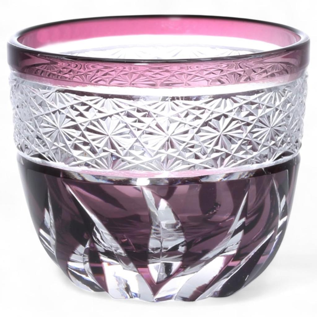Mizukage Kiriko Glass Japanese Sake Diameter 60mm x Height Current Model J-kitchens Cup, Cup, 50mm, 70cc, Obi-shibori Pattern, Pink,