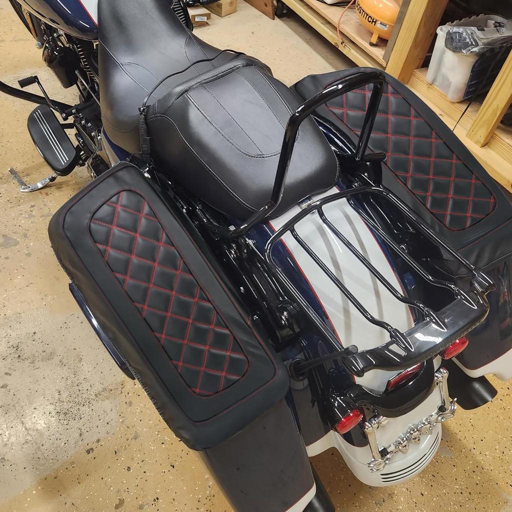 HDBUBALUS Motorcycle Side Case Saddlebag Pannier Case Waterproof Saddlebag Covers for Harley Road Street Road and Electra Glide with Red Stitching