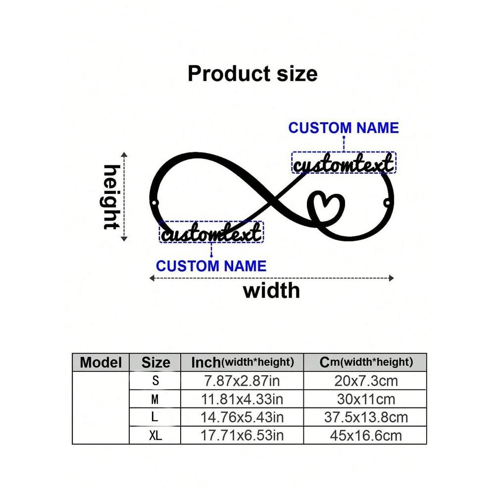 Custom Infinity Heart Metal Sign, Personalized Name Date, Wedding Decor, Iron Art Jewelry, Couples Love Gift Anniversary Logo