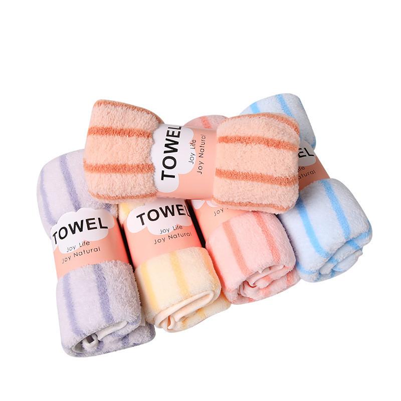 Coral Fleece Towel With Thick Absorbent Stripes For Home Use And Giftgiving