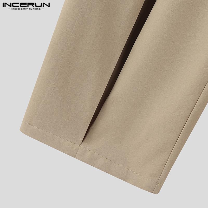INCERUN Men Zipper Button Waist Solid Pleated Casual Long Pants Trousers