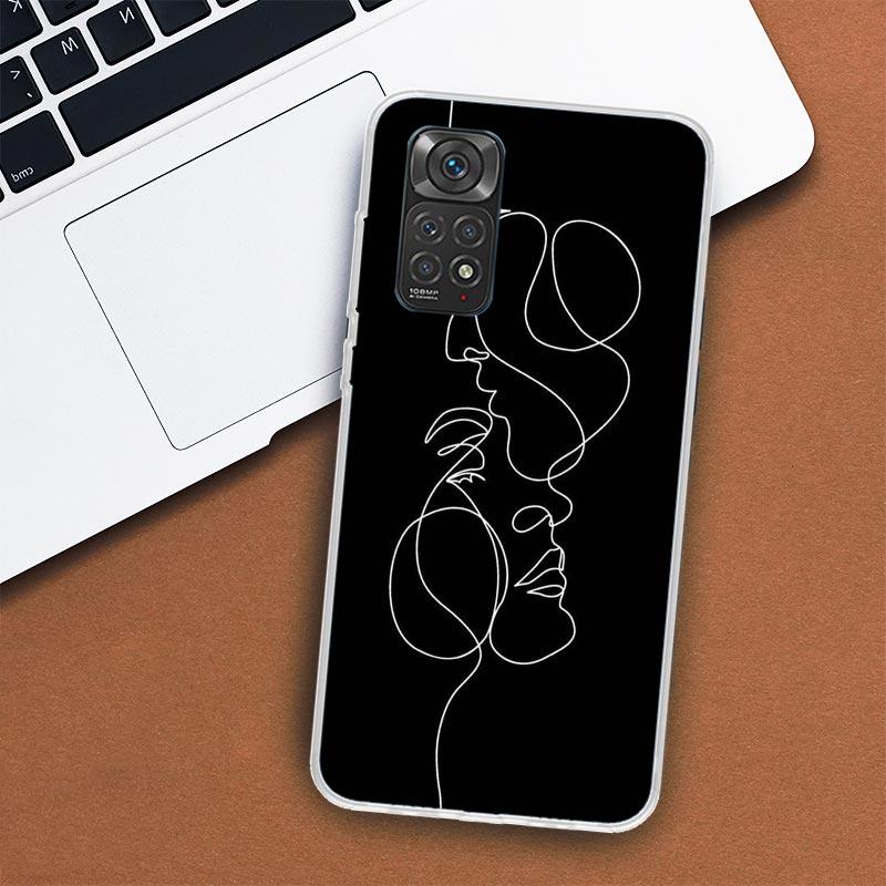 Abstract Line Women Face Phone Case For Xiaomi Redmi Note 13 12 12S 11 11S 10 10S 9 9S 11T 11E Pro Plus 8 8T 7 + Coque Cover