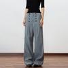 Vintage Striped Buttoned Straight-Leg Trousers for Men & Women - Retro, Loose Fit