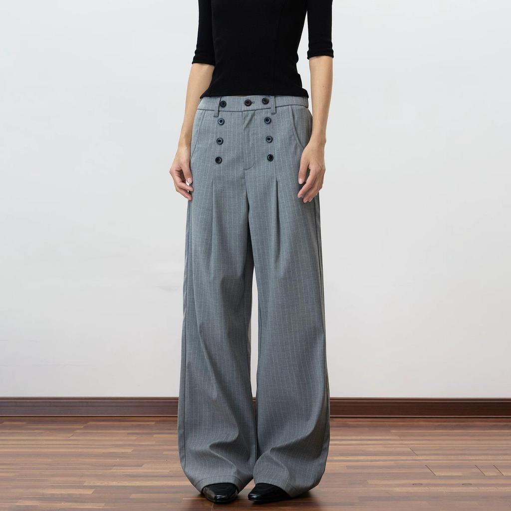 Vintage Striped Buttoned Straight-Leg Trousers for Men & Women - Retro, Loose Fit