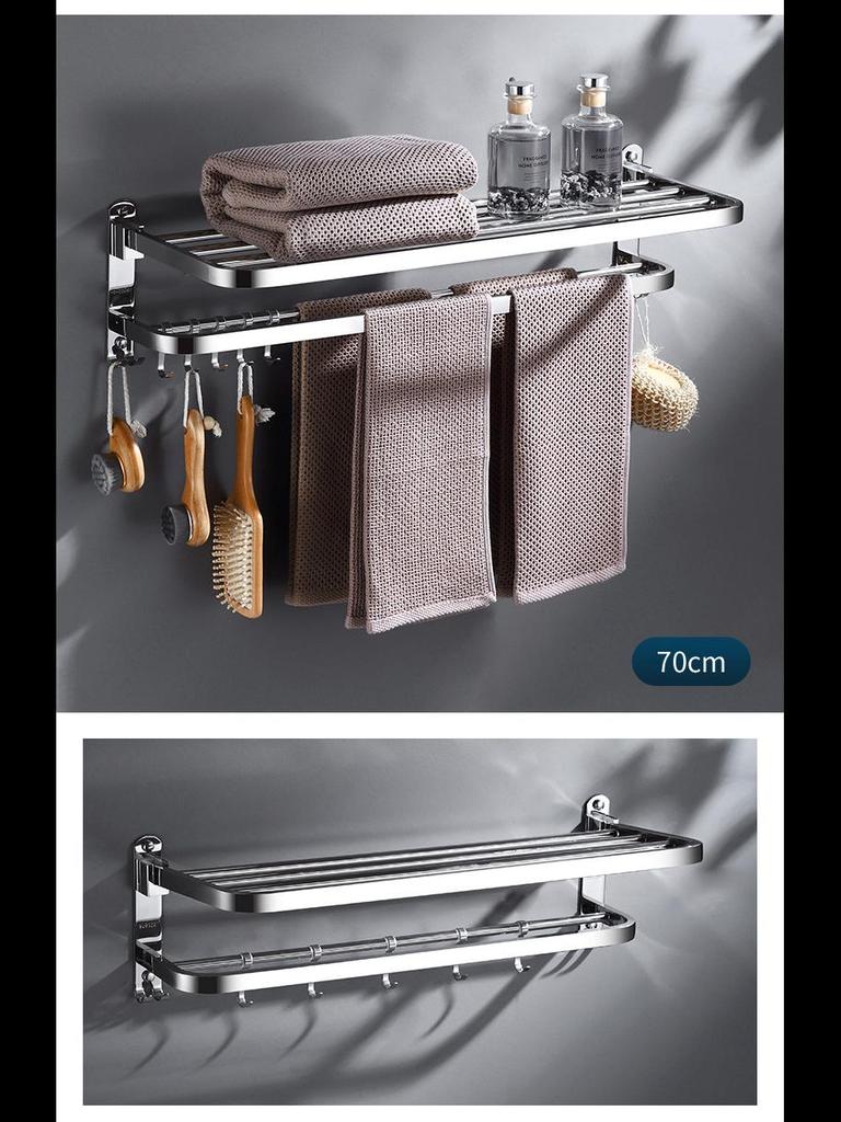 304 Stal nierdzewna składany wieszak na ręczniki łazienkowe - wielofunkcyjny organizer do przechowywania bez dziurkowania