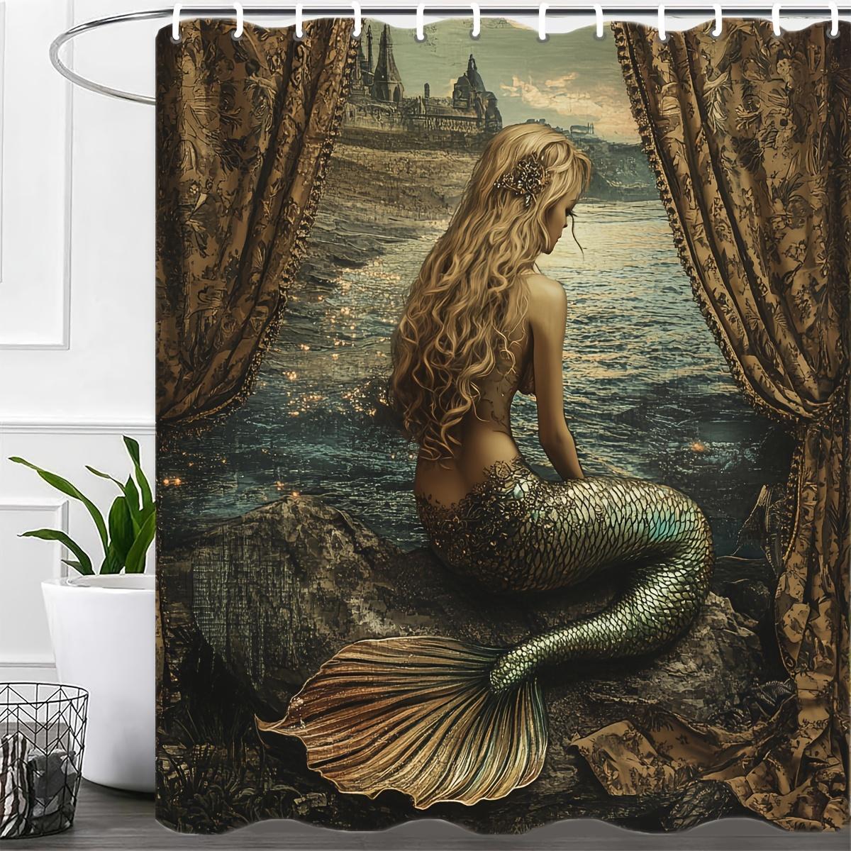 

Mystical Mermaid And A Forest Shower Curtain For Bathroom Decor, Perfect For Adding Fantasy Charm W60H190(CM)-1 Pcs
