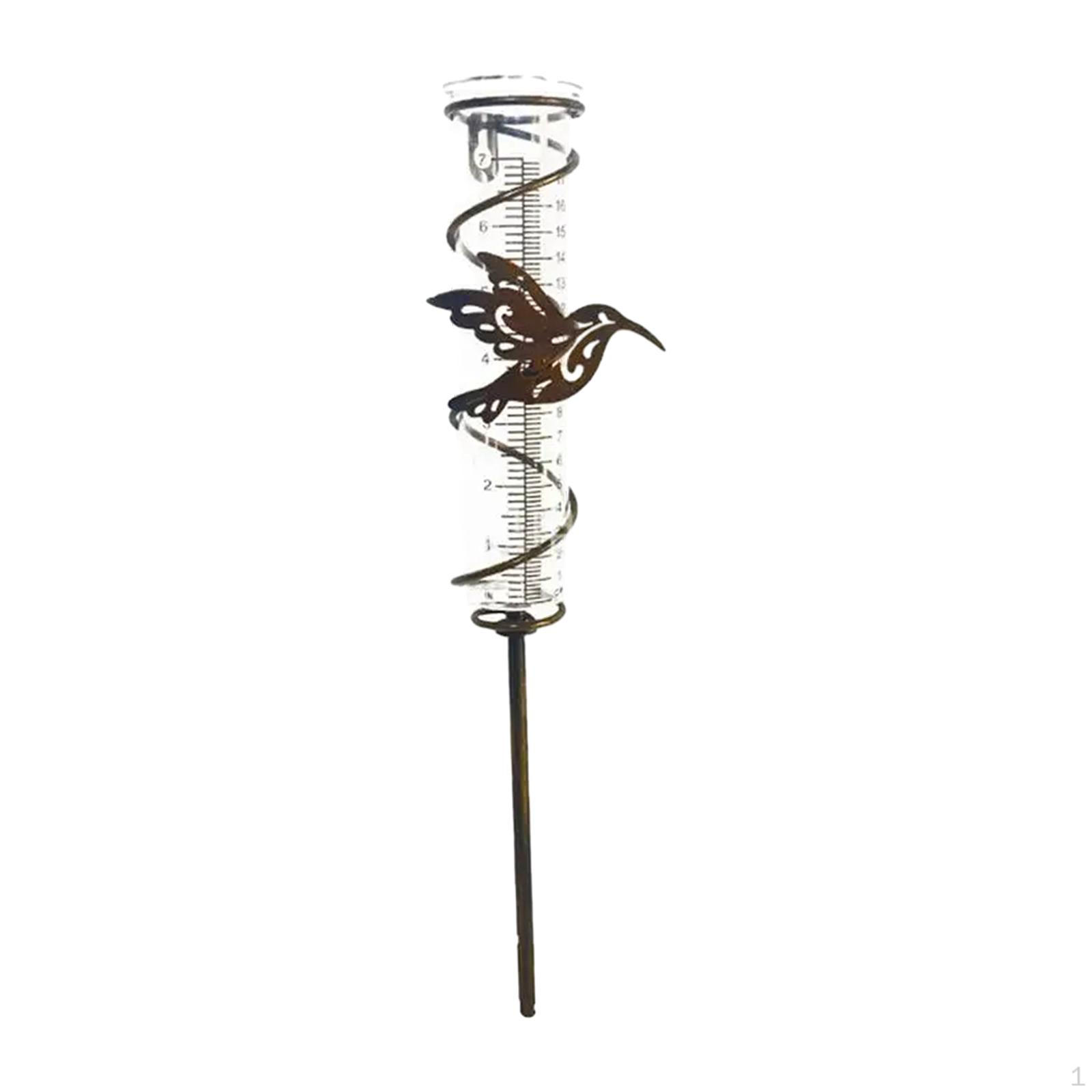 Rain Gauge Hummingbird Spiral Metal Frame Easy to Read Garden Stake Tube for
