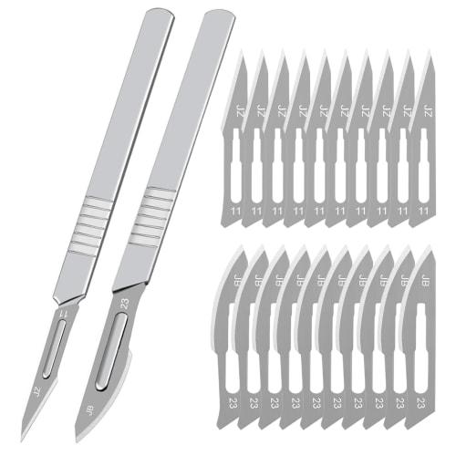 Industrial Scalpel Blade, Cutting Tool, Carving, DIY, Plastic Model Tool, Art Supplies (No. 11 Surgical Handle + 10 No. 11 Blades, No. 23 Surgical Han