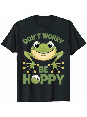 Men's Retro Frog Humor Graphic T-Shirt - ''DON'T WORRY BE HAPPY'' Design, Cotton C