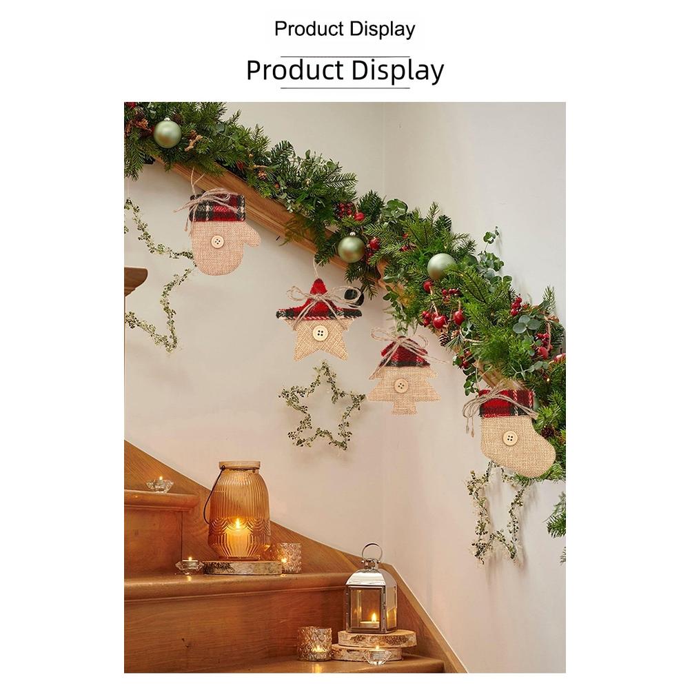 Christmas Decoration Set of 4 Fabric Hanging Ornaments with Star Sock and Mitten Shapes for Tree Wreath and Mantel Display