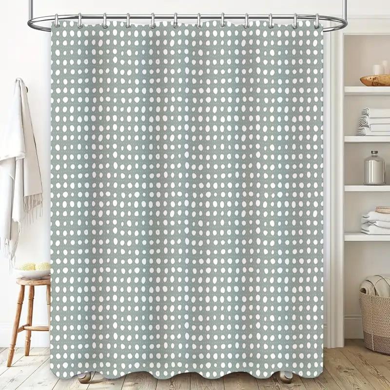 Modern Polka Dot Shower Curtain Waterproof Fabric For Bathrooms Decor In Green White Colors |