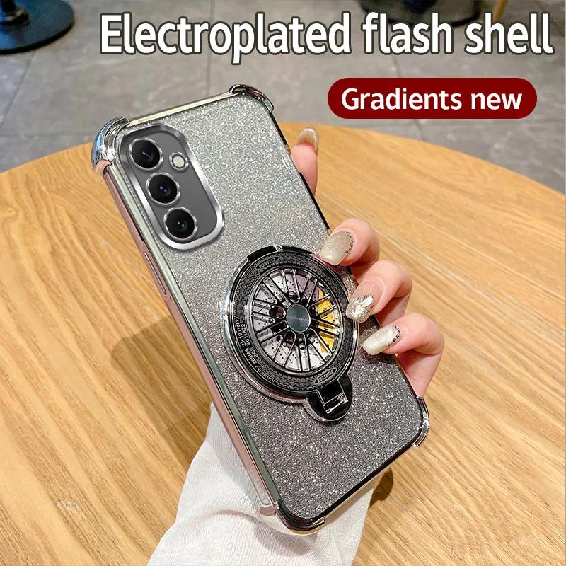 

Блестящий противоударный чехол с гальваническим покрытием и держателем для телефона-гироскопа для Samsung Galaxy A16 A06 A15 A25 A35 A55 A14 A24 A34 A54 4G 5G A16 5G серебряный