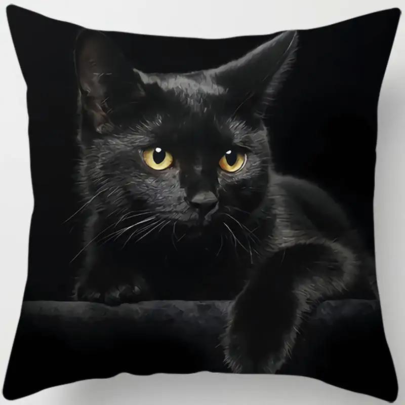 VIKAMA Adorable Black Cat Print Pillowcase Soft And Dirt-Resistant, For Study, Living Room, Or Bedroom Decorative Pillow Cover