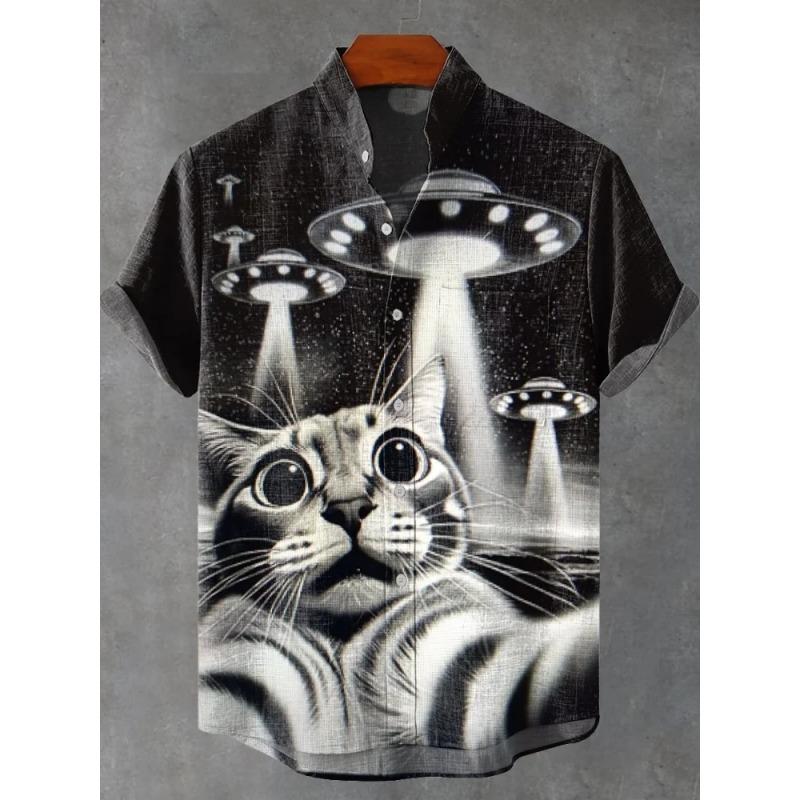 Tierprint Herrenhemd Sommer Lässig Kurzärmliges Oberteil Hawaiianhemd Herren Oversized Revers Knopf Herrenhemden