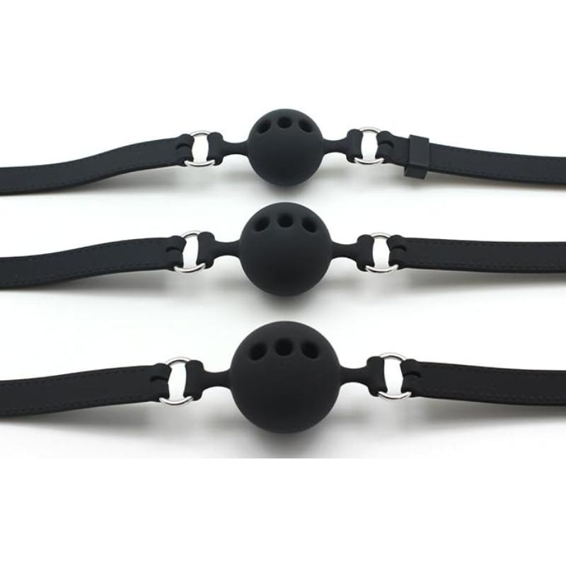 3Sizes Available Hollow Breathable Silicone Plug Mouth Bondage Faux Leather Adjustable Plastic Ball Adult Flirting Roleplay Game