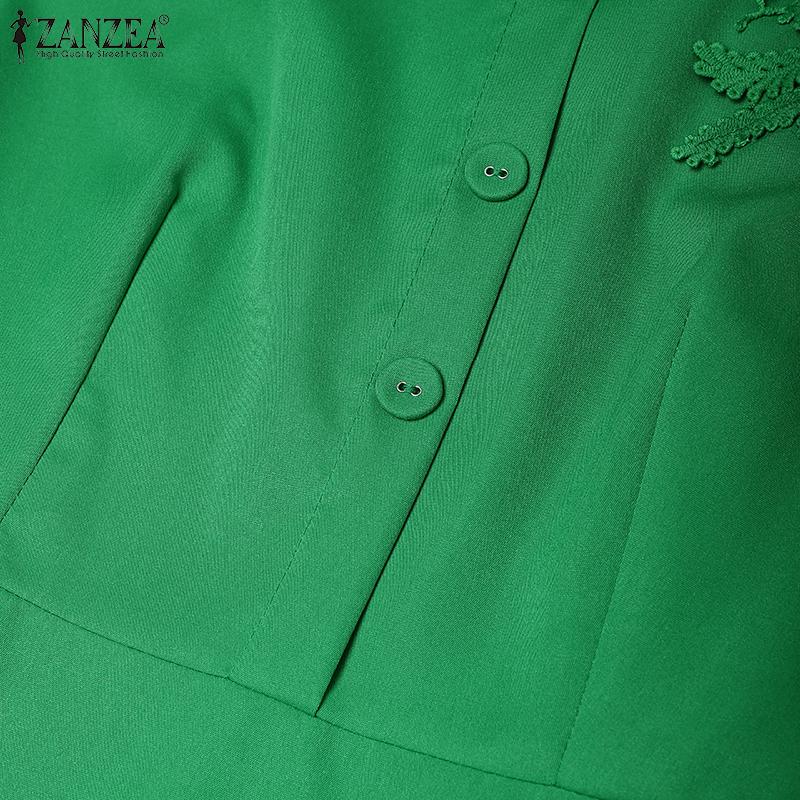 ZANZEA Damen Lässig Blumenstickerei Patchwork Sommer Kurzarmkleid